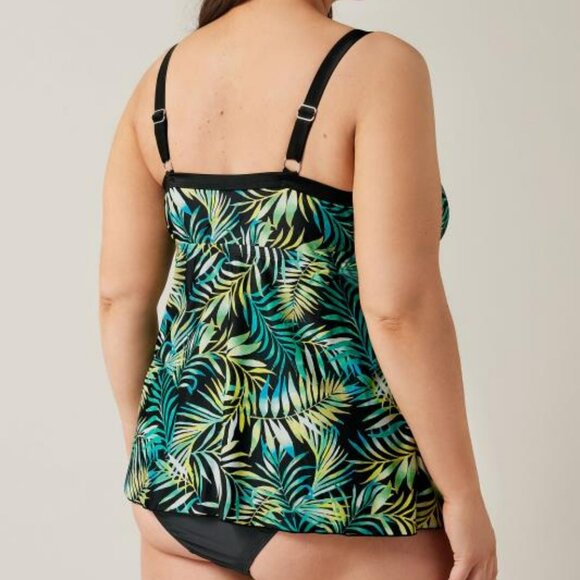 Women's NWT Evans Swimwear Flyaway Green Palm Print Tankini Top Size 14 - Picture 2 of 7